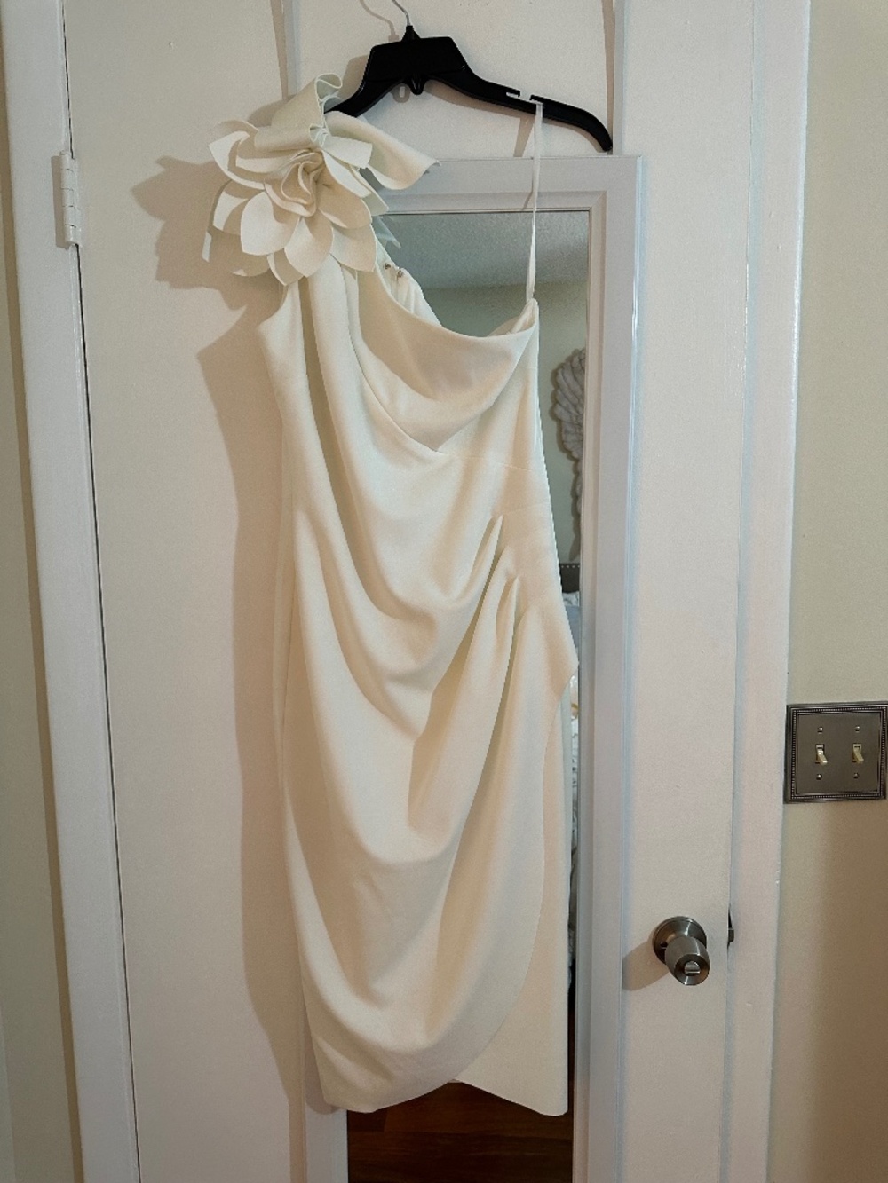 Xscape Ivory Asymmetrical Dress with Flower